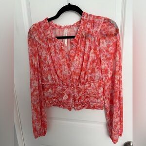 Anthropologie orange, pink and white Patterned cropped Blouse EUC Size M